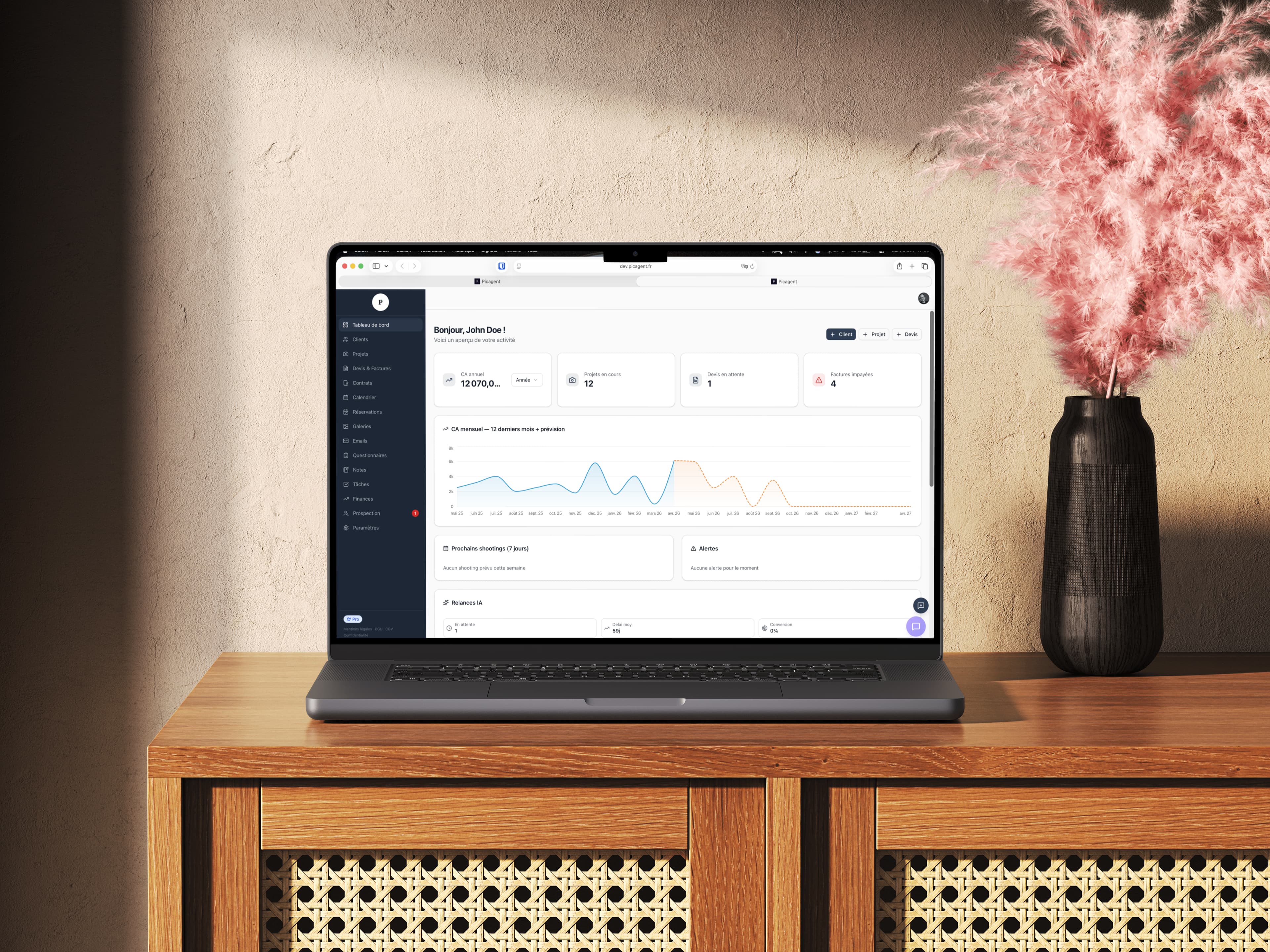 PicAgent — Dashboard sur desktop